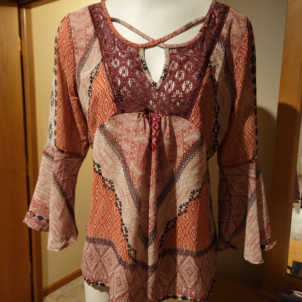 Maurices Burgundy Patterned Blouse